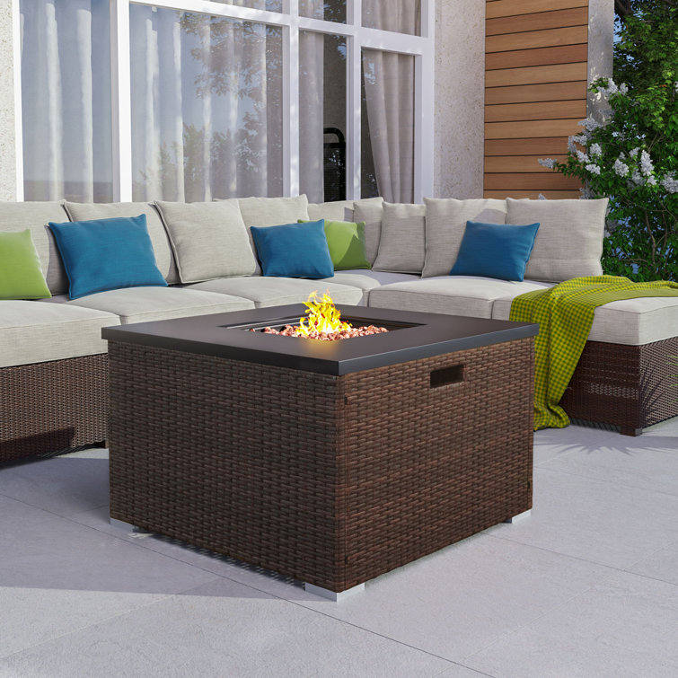 Ebern Designs Shields 20'' H x 32'' W Wicker Propane Outdoor Fire Pit